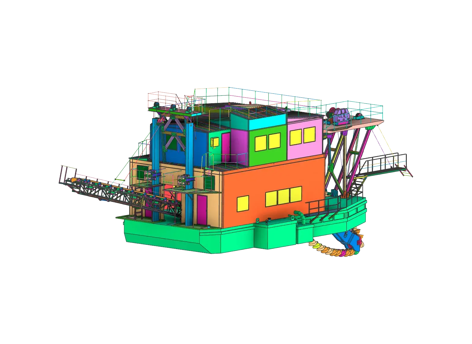 Modélisation 3D et visualisation d'une drague industrielle à partir de plans - image 6